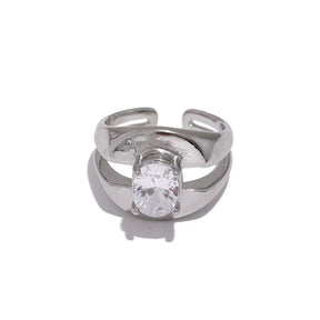 Yhpup delicado bling zircônia cúbica aço inoxidável ampla geométrica moda anel textura pvd banhado à prova dwaterproof água jóias presente