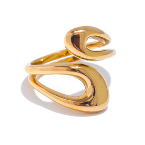 Yhpup-Anel ajustável banhado a ouro e platina para mulheres, elegante único, metal de aço inoxidável, presente de joias chique minimalista