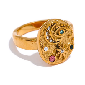 Anel com Símbolos Banhado a Ouro 18k