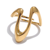 Yhpup-Anel Ajustável em Aço Inoxidável em U, Metal à Prova de Ferrugem, Real Banhado a Ouro, Moda Minimalista, Acessórios de Jóias