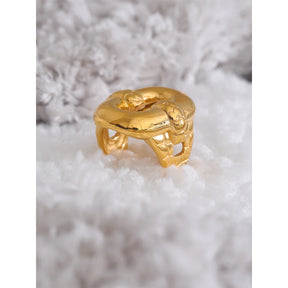 Yhpup-elegante aço inoxidável anel geométrico oco, textura robusta, à prova de ferrugem, declaração Finger Jewelry, Wide Cast Gift