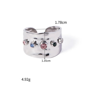 Uworld-Colorido Zircão Cúbico Banda Larga para Mulheres, Jóias de Aço Inoxidável, Impermeável Banhado a Ouro 18K, Anéis de Declaração, CZ Cristal