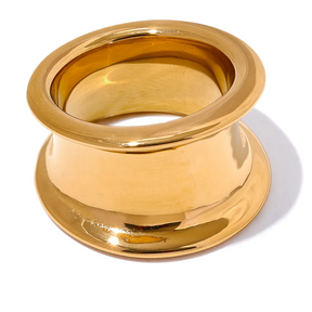 Yhpup-Unique Aço Inoxidável Redondo Anel Largo, Mancha Menos, Metal Elegante, Jóias Incomuns Individualistas, Presente Elegante, Alta Qualidade
