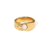 Uworld-18K anel banhado a ouro com pérola de água doce, anel estilo vintage, elegante imitação de jóias, acessórios de aço inoxidável, novo