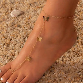 Tornozeleira Boho com Pendentes de Borboleta